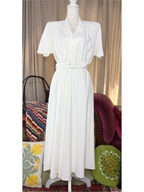 80s White Shirtwaist Dress